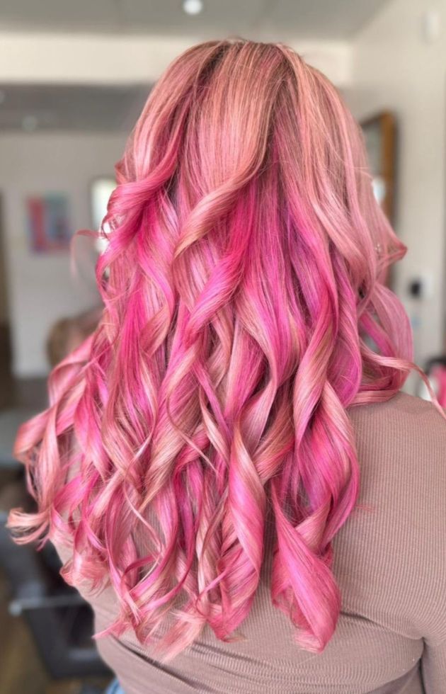 pink hair colour and curls